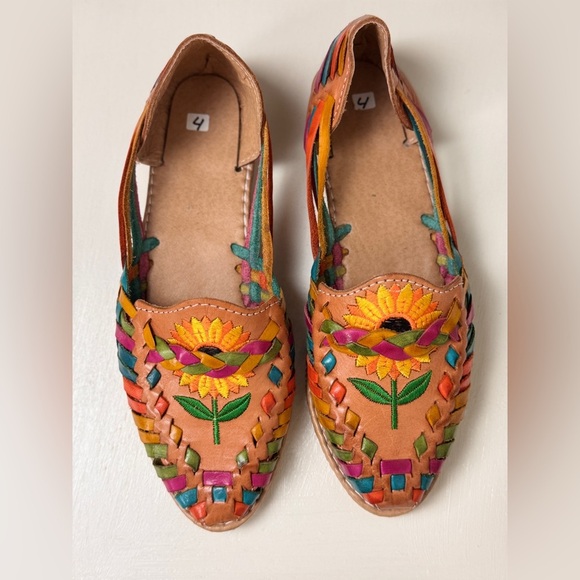 UNBRANDED Sunflower Huarache Artesanal Mexican Sandals Handmade US Size 4 - Picture 2 of 9